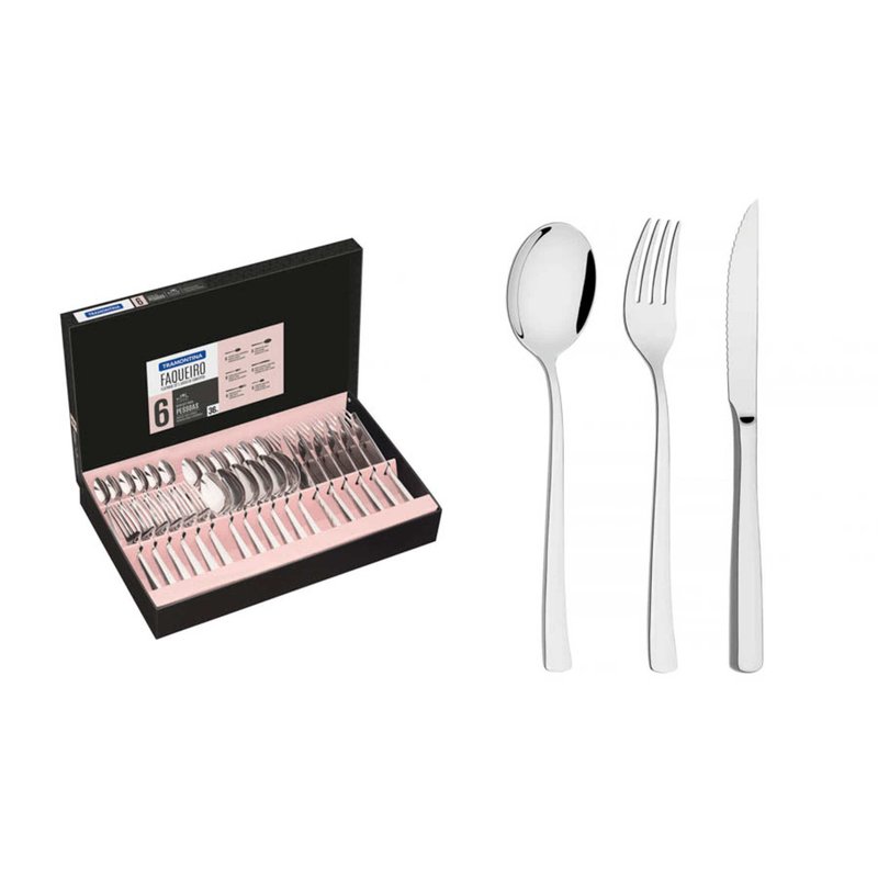 Faqueiro Berlin Brilho em Aço Inox com Facas para Churrasco Forjadas Acabamento Alto Bril