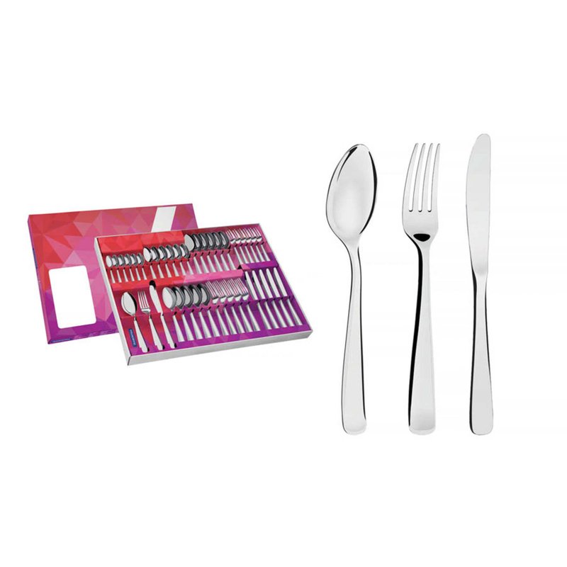 Faqueiro Pacific em Aço Inox com Facas de Mesa Acabamento Alto Brilho com Detalhes no Cab