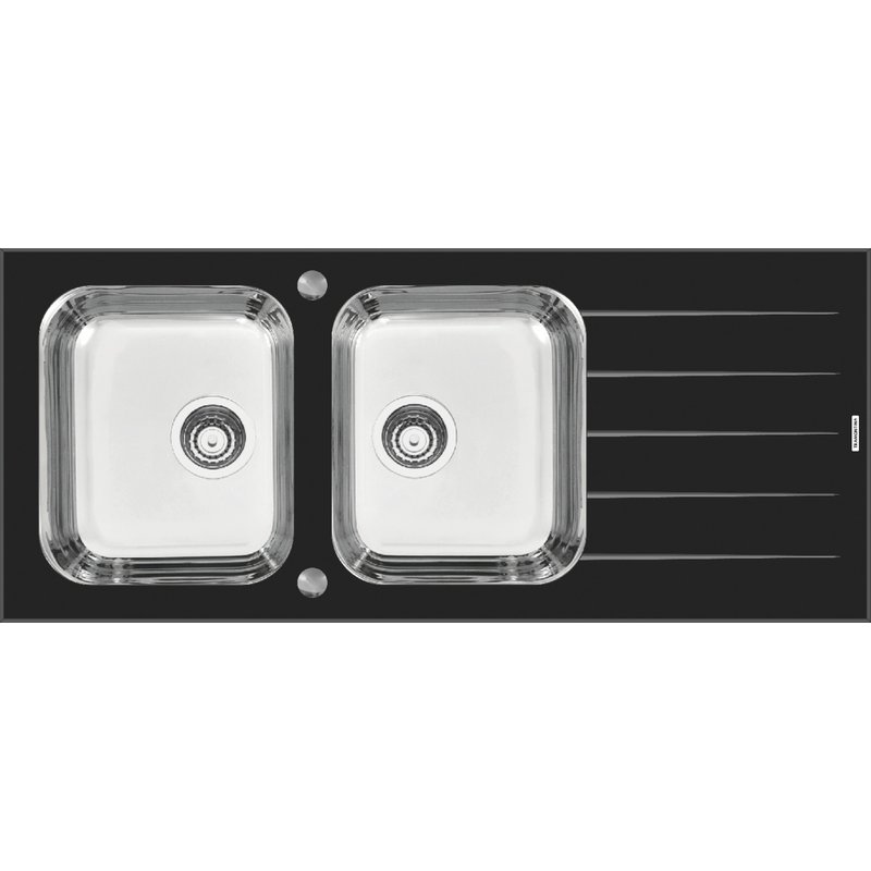 Cuba de Sobrepor Vitra 2 Cubas em Aço Inox e Vidro Temperado Preto 116 x 50 cm com Escorr