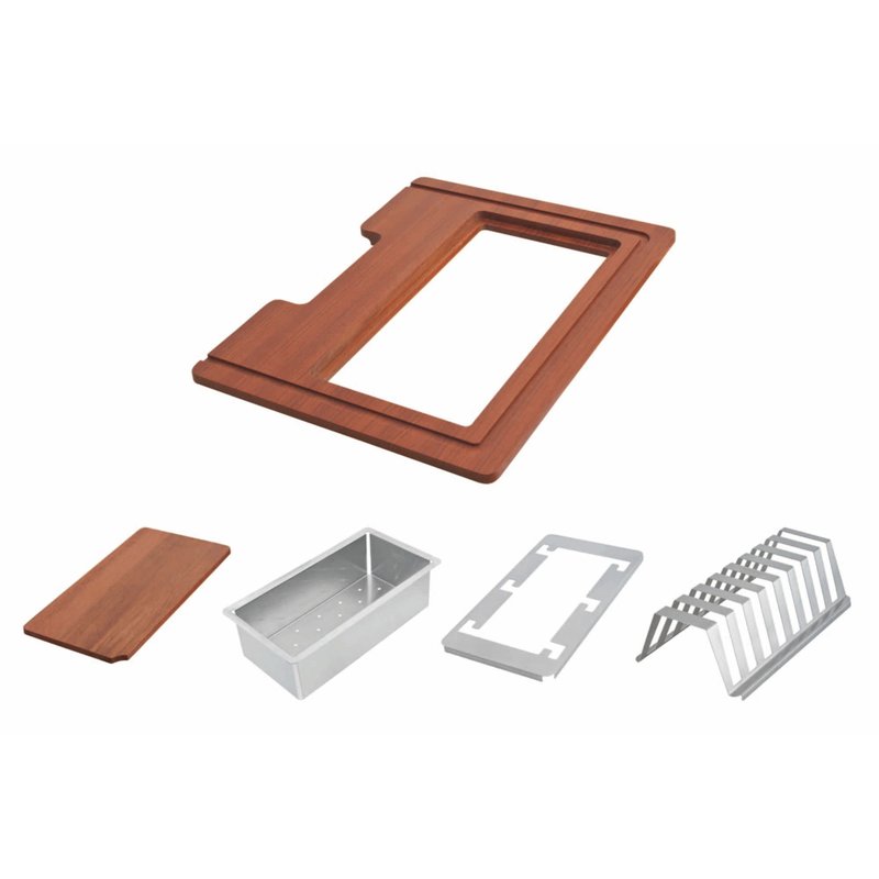 Kit para Pia Design Collection Acessórios em Aço Inox com Acabamento Scotch Brite e Tábua