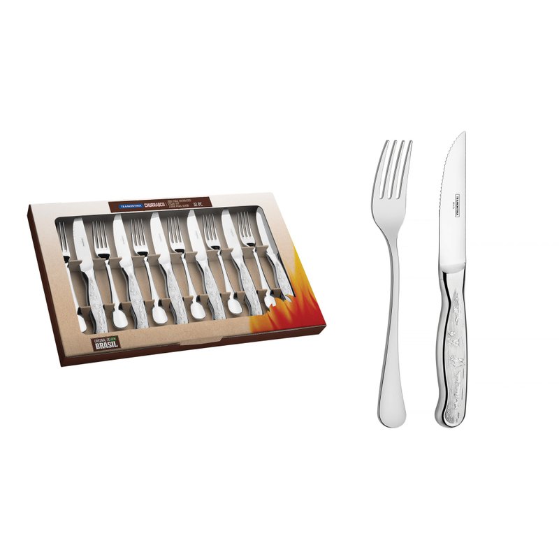 Jogo para Churrasco Classic em Aço Inox Facas Jumbo Fio Serrilhado com Cabo com Desenhos