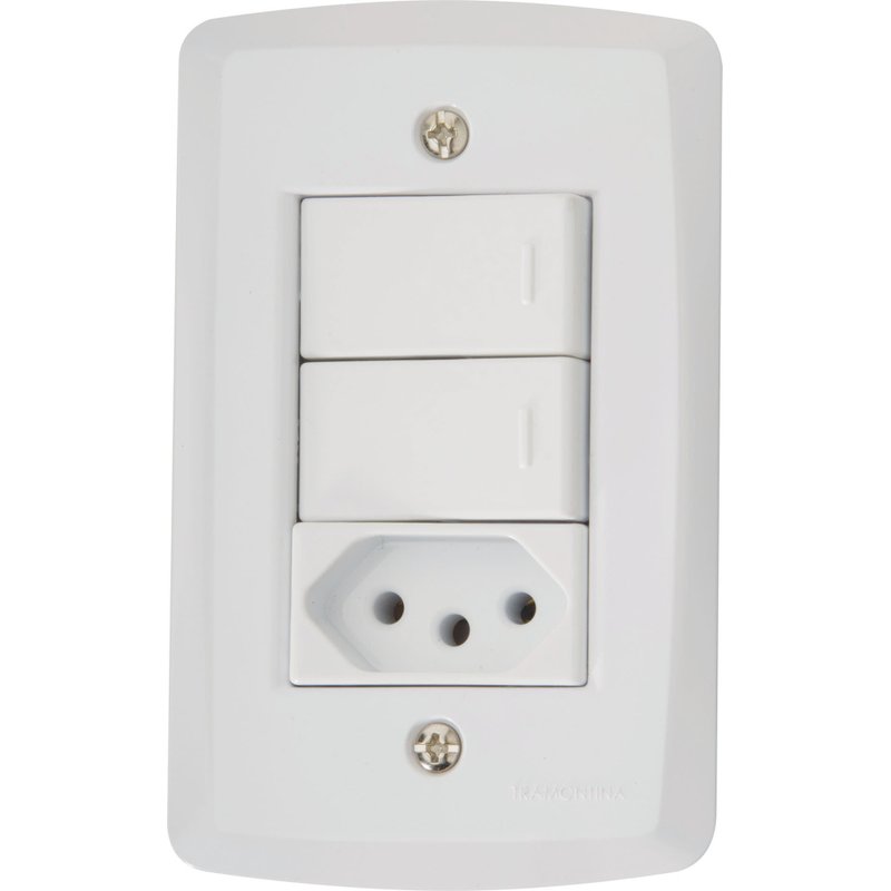 Conjunto 4x2 com 2 Interruptores Simples 10 A 250 V e 1 Tomada 2P+T 20 A 250 V Lux2 Branc