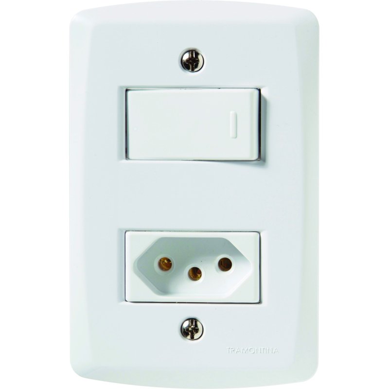 Conjunto 4x2 - 1 interruptor simples 10A 250V~ + 1 tomada 2P+T 20A 250V~