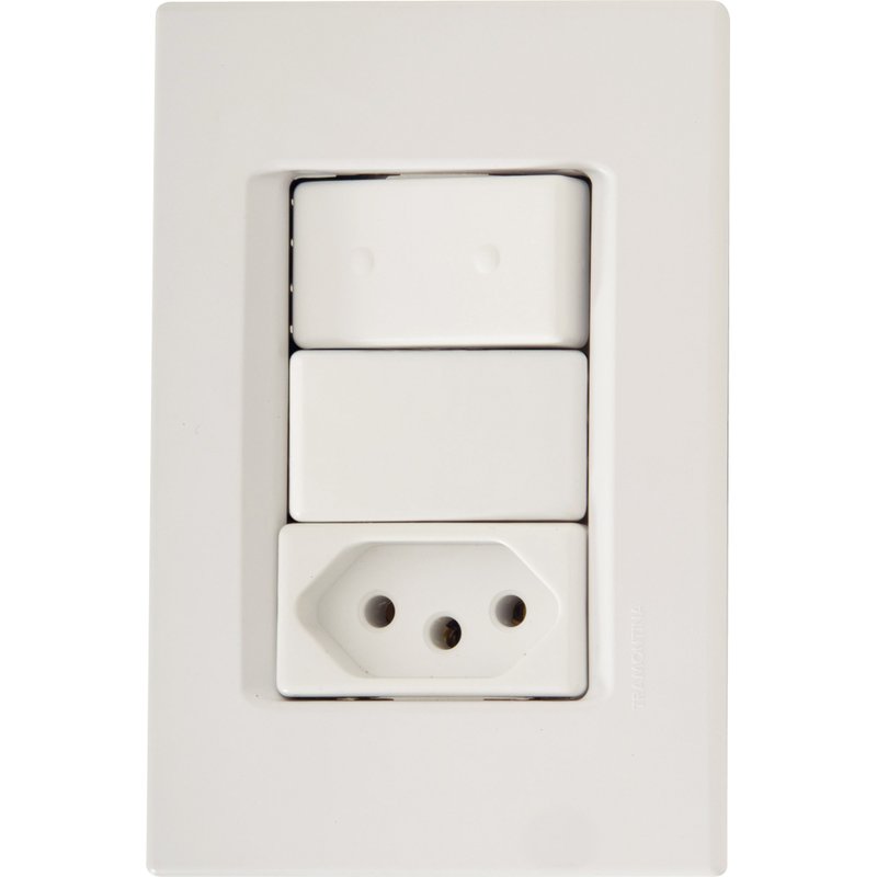 Conjunto 4x2 com 1 Interruptor Simples 10 A 250 V e 1 Tomada 2P+T 10 A 250 V IzyFlat Bran
