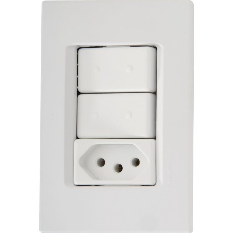 Conjunto 4x2 com 2 Interruptores Simples 10 A 250 V e 1 Tomada 2P+T 20 A 250 V IzyFlat Br