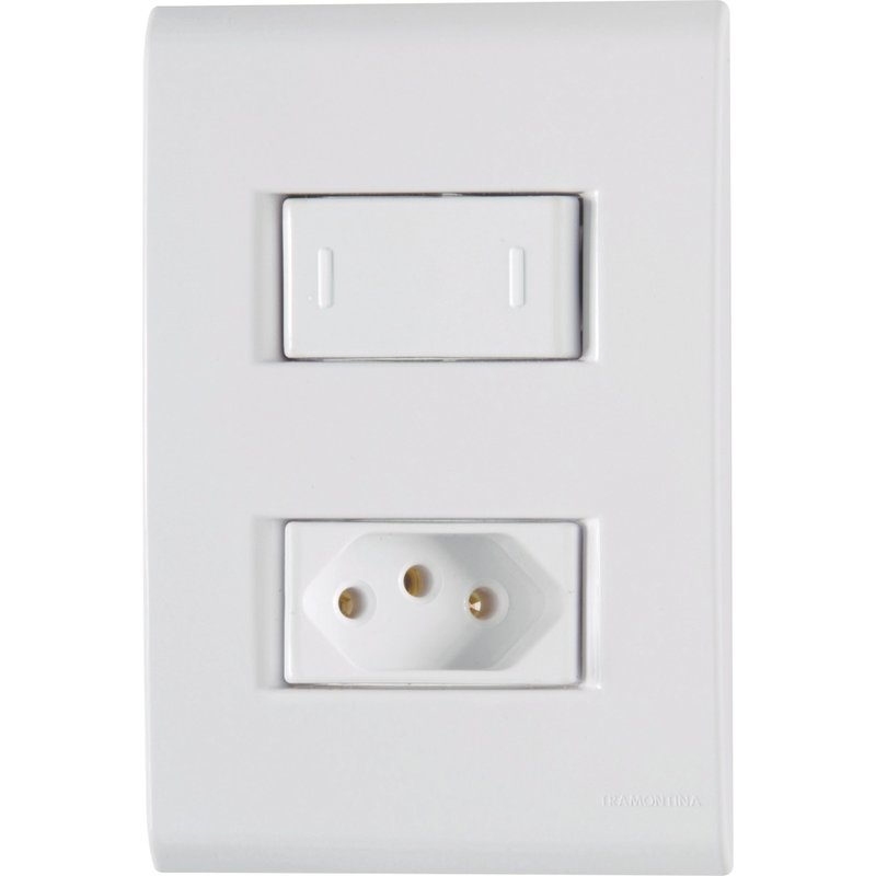 Conjunto 4x2 com 1 Interruptor Paralelo 10 A 250 V e 1 Tomada 2P+T 20 A 250 V Liz Branco