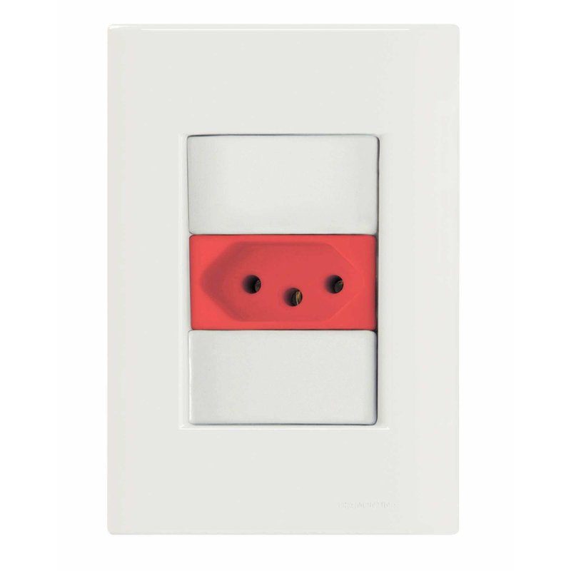 Conjunto 4x2 com 1 Tomada 2P+T 20 A 250 V Giz Vermelho e Branco