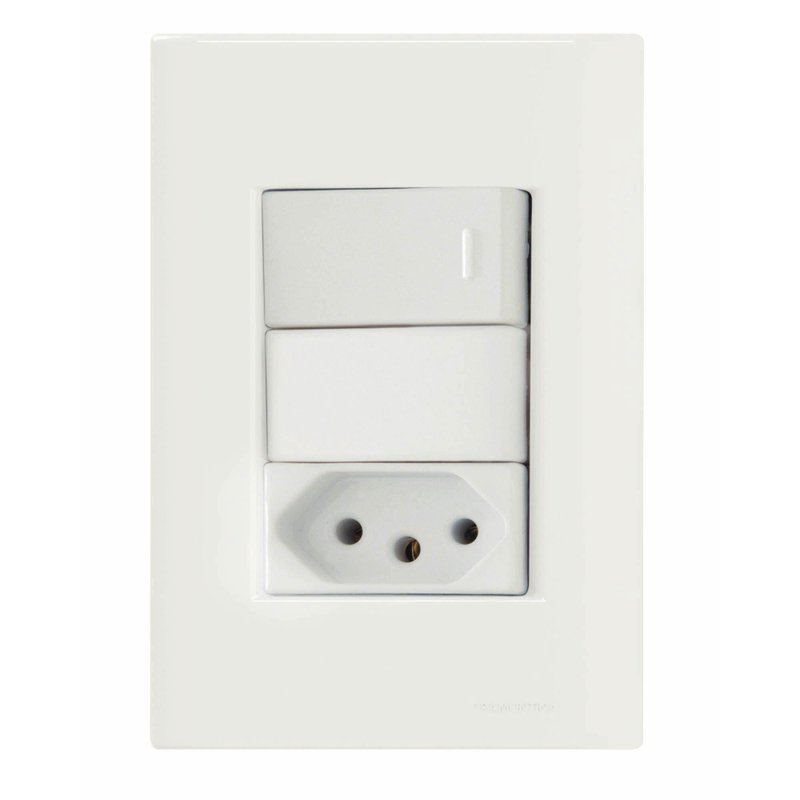 Conjunto 4x2 com 1 Interruptor Simples 10 A 250 V e 1 Tomada 2P+T 20 A 250 V Giz Branco