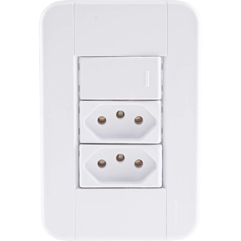 Conjunto 4x2 com 1 Interruptor Simples 10 A 250 V e 2 Tomadas 2P+T 10 A 250 V Tablet Bran
