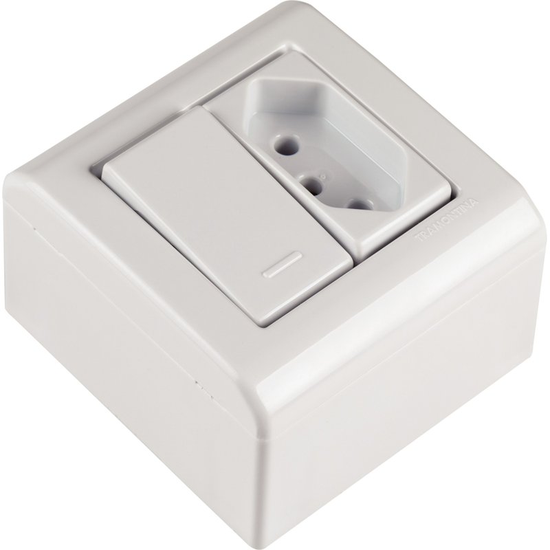Caixa de Sobrepor com 1 Interruptor Simples 10 A 250 V e 1 Tomada 2P+T 10 A 250 V LizFlex
