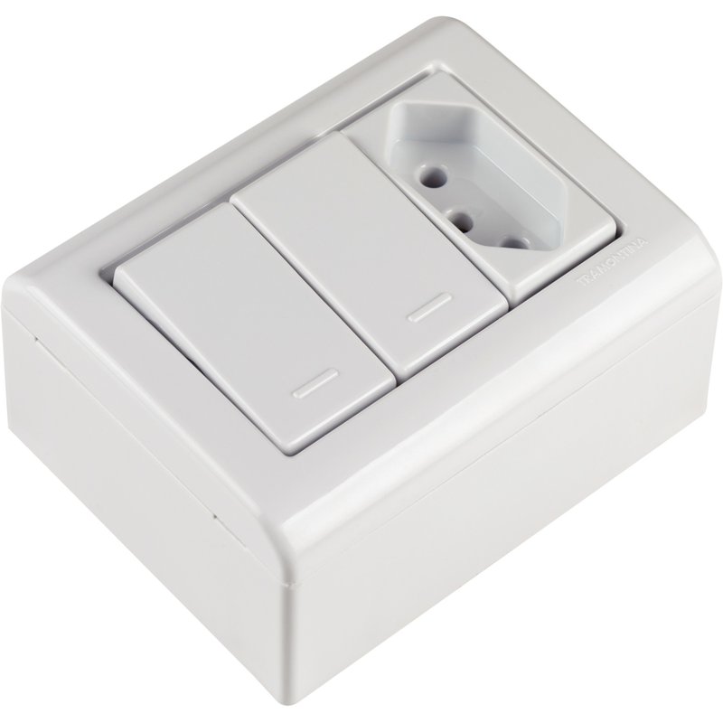 Caixa de Sobrepor com 2 Interruptores Simples 10 A 250 V e 1 Tomada 2P+T 10 A 250 V LizFl