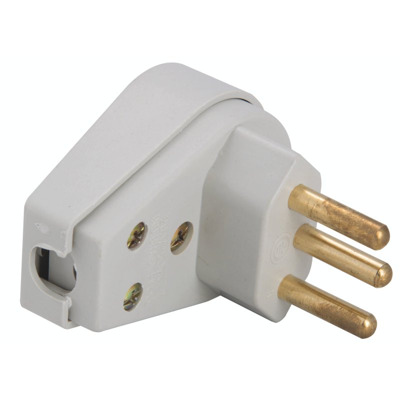 Plugue Angular 2P+T 250 V 10 A Cinza