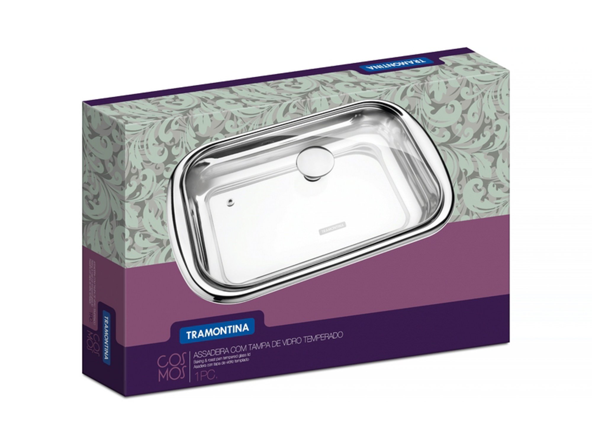 Assadeira Tramontina Cosmos Retangular Aço Inox Tampa Vidro 34cm 2