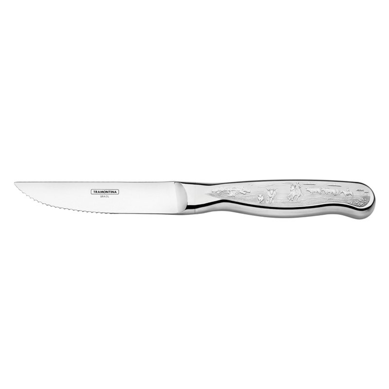 Faca para Churrasco Jumbo Lâmina em Aço Inox com Fio Serrilhado e Cabo com Gravação