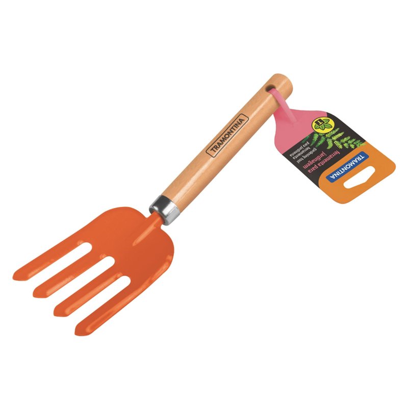 Garfo Metálico com 4 Dentes para Jardinagem com Cabo de Madeira