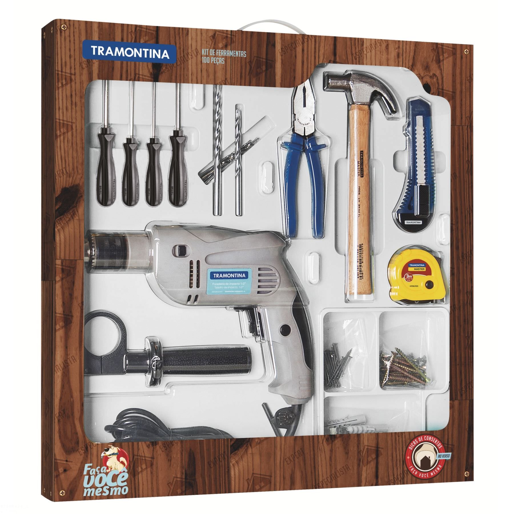 Kit Ferramentas Tramontina Furadeira Elétrica 500W 127V 100 peças