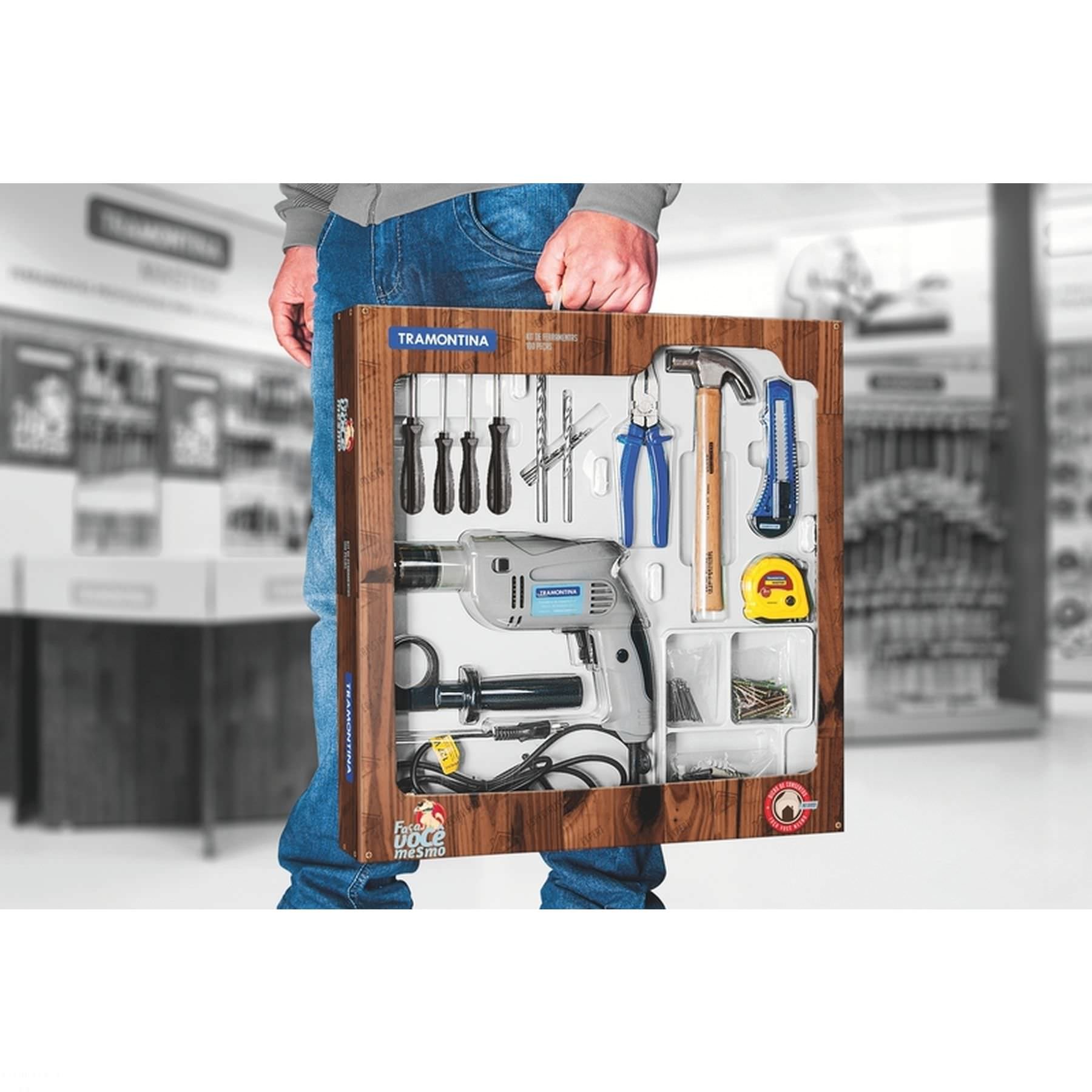 Kit Ferramentas Tramontina Furadeira Elétrica 500W 127V 100 peças