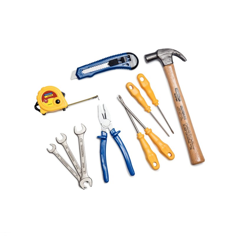 Kit de Ferramentas com Martelo Trena Alicate Estilete Chaves de Fenda e Chaves Fixas 11 p