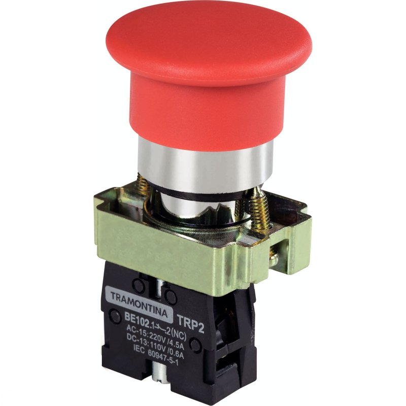Botão Cogumelo TRP2-BC42 1NF Vermelho com Base de Metal