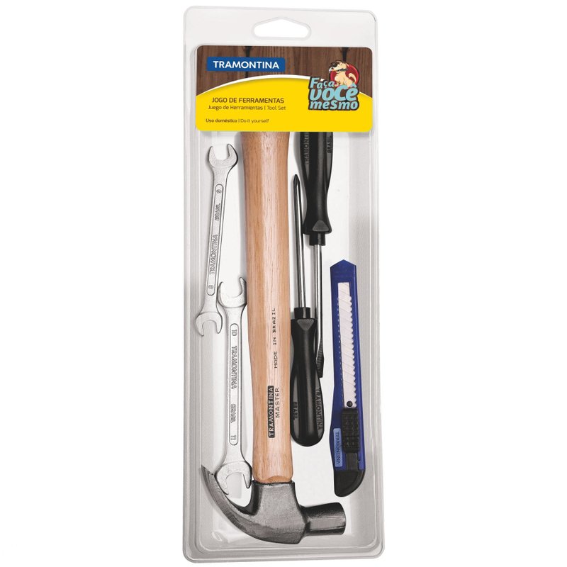 Kit de Ferramentas com Martelo Chaves Fixas Estilete e Chaves de Fenda 6 Peças