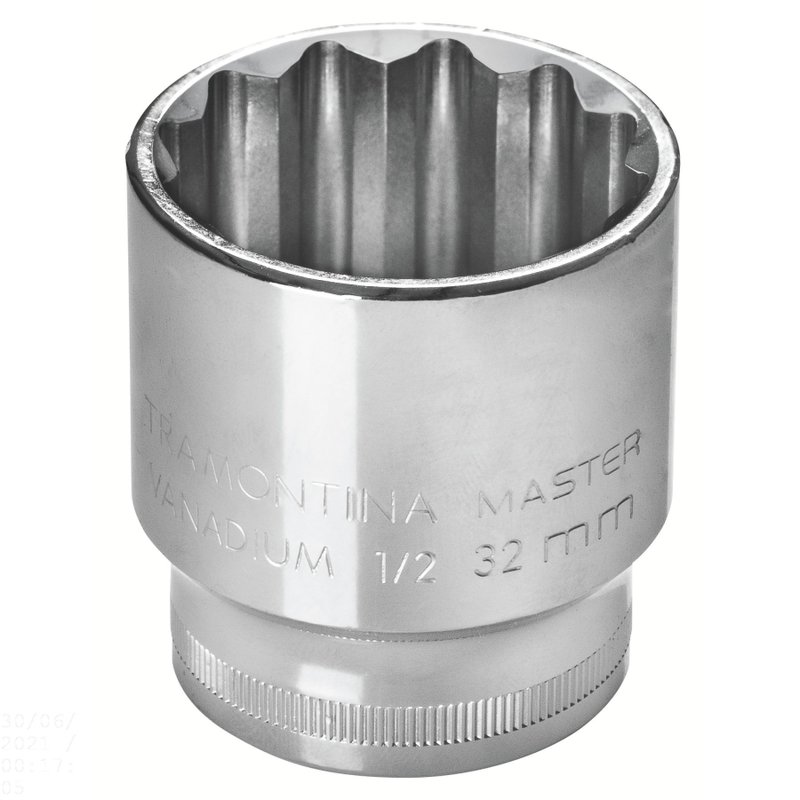 Soquete Estriado 9 mm encaixe 1/2" em Aço Cromo Vanádio com Acabamento Cromado