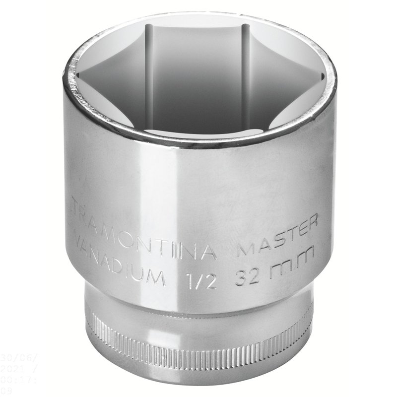 Soquete Sextavado 21 mm encaixe 1/2" em Aço Cromo Vanádio com Acabamento Cromado