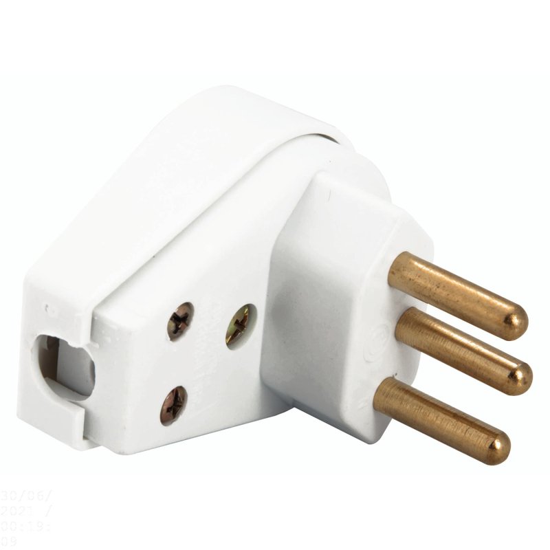 Plugue Angular 2P+T 10 A 250 V Branco