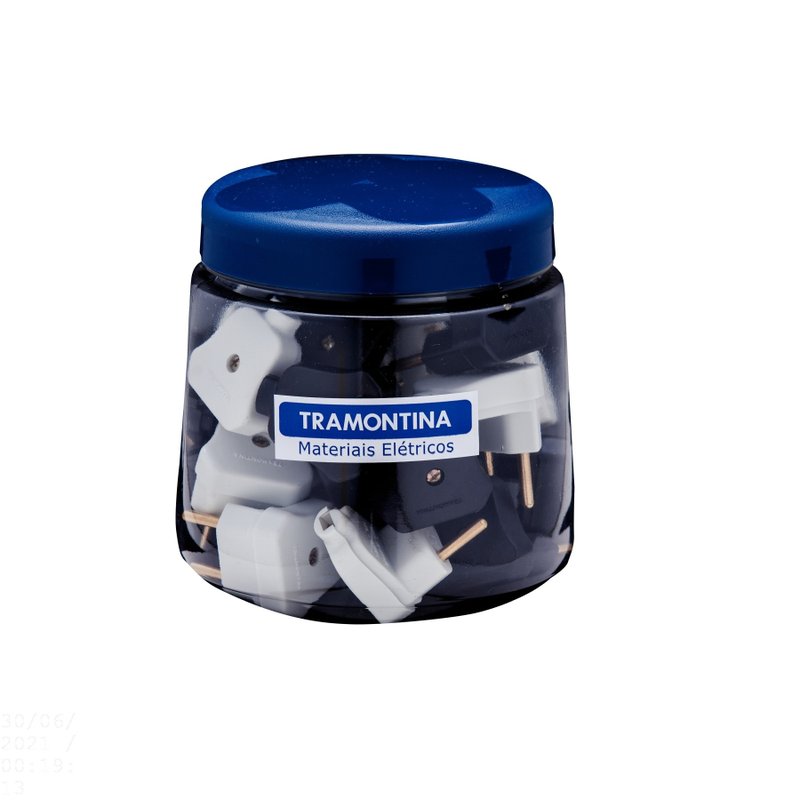 Plugues angular 2P 10A 250V~ cores preto e branco - embalagem em pote pequeno