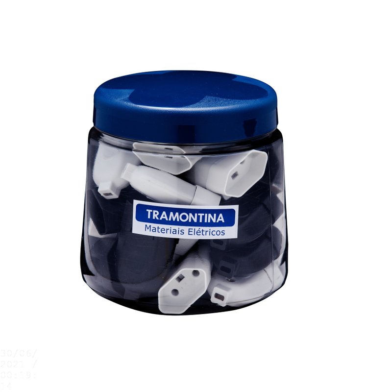 Plugue fêmea 2P 10A 250V~ cores preto branco - Embalagem pote pequeno
