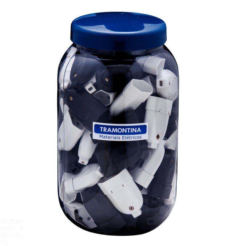 Plugues fêmea 2P+T 10A 250V~ cores preto e branco - emb. pote grande