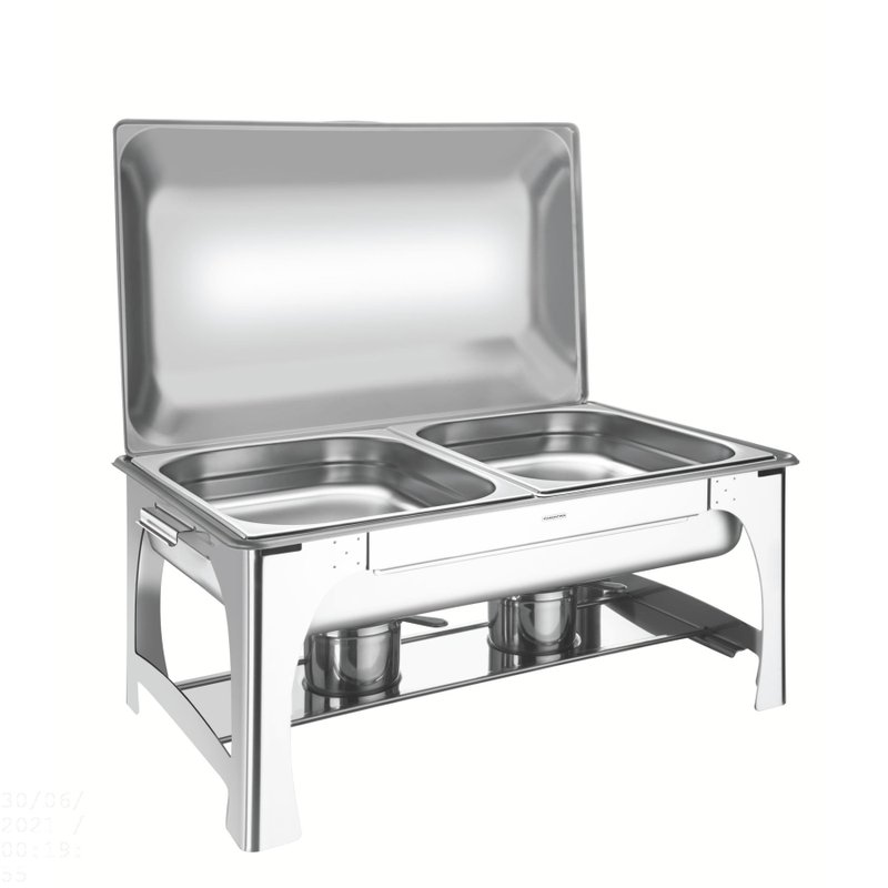 Rechaud Retangular em Aço Inox Banho Maria Tampa Removível com Fogareiro Cuba GN 1/2 8,4
