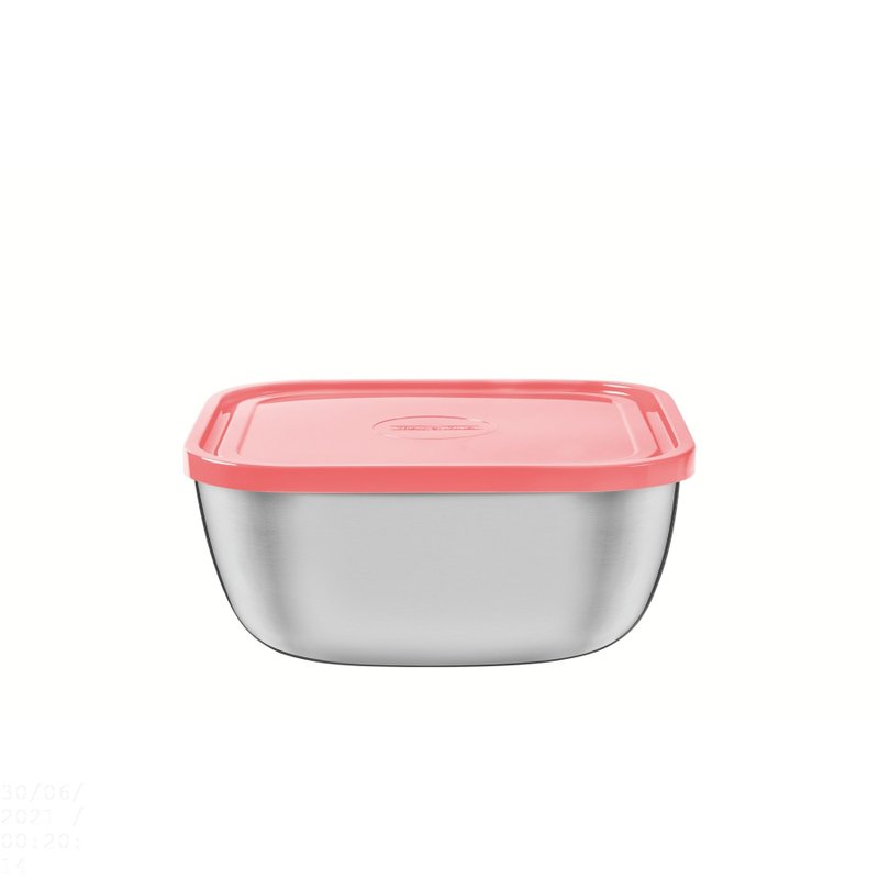 Pote Freezinox Quadrado em Aço Inox com Tampa Plástica Salmão 16 cm 1,5 L
