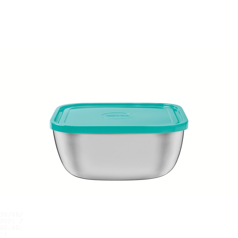 Pote Freezinox Quadrado em Aço Inox com Tampa Plástica Verde 16 cm 1,5 L