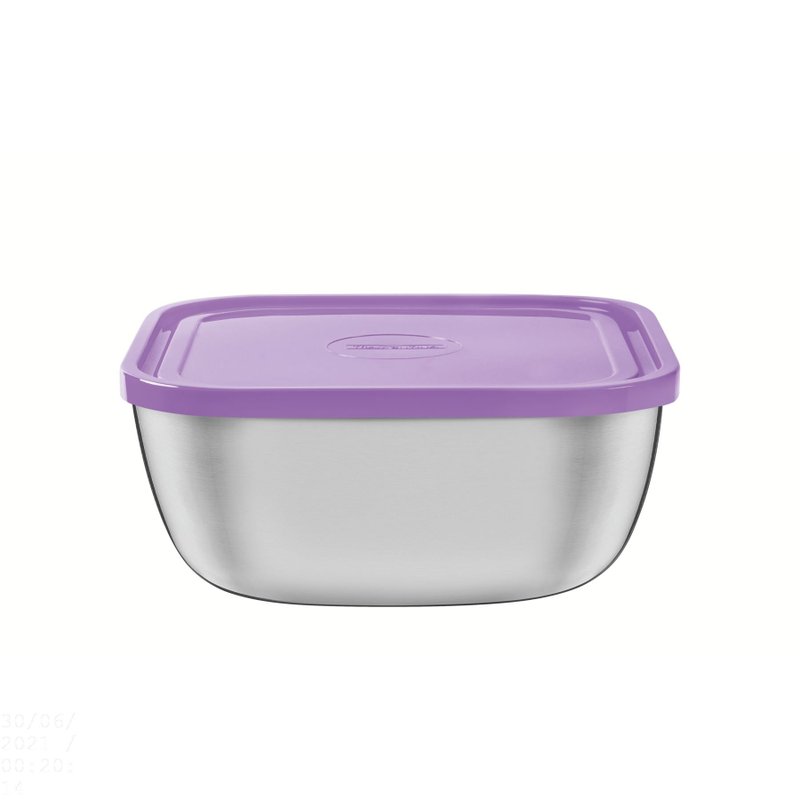 Pote Freezinox Quadrado em Aço Inox com Tampa Plástica Lilás 19 cm 2,4 L
