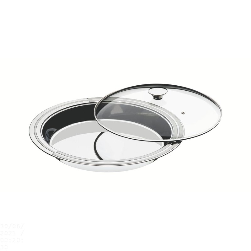 Prato Fundo Ciclo em Aço Inox com Tampa de Vidro 30 cm