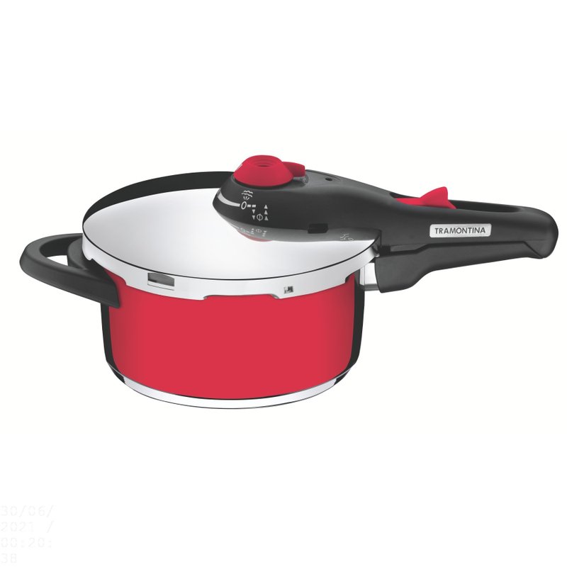 Panela de Pressão Solar Vermelha em Aço Inox Fundo Triplo com 5 Dispositivos de Segurança
