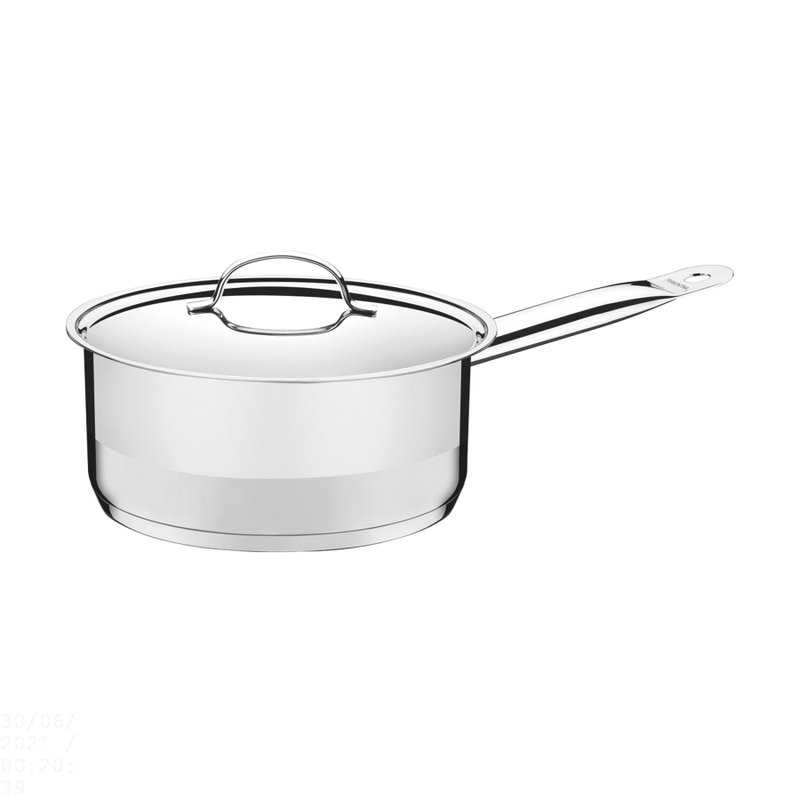 Panela Professional em Aço Inox Fundo Triplo com Tampa Plana Detalhe Satinado 20 cm 2,9 L