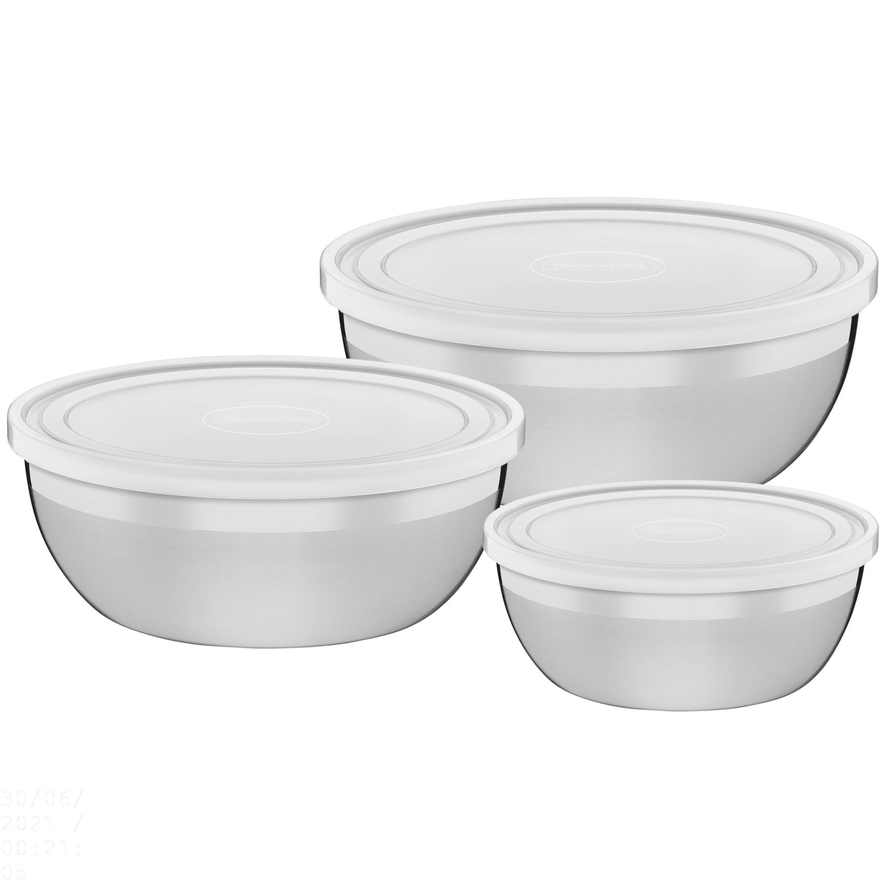 Jogo Potes Aço Inox Tampa Plástica Tramontina Freezinox 3 Peças