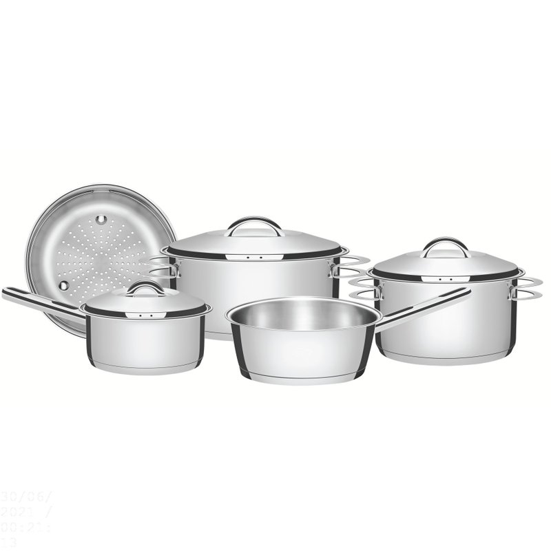 Jogo de Panelas Solar em Aço Inox com Fundo Triplo e Tampas de Inox 5 Peças