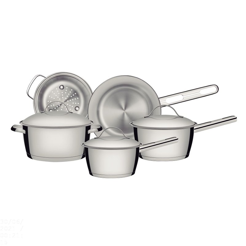 Jogo de Panelas Allegra em Aço Inox com Fundo Triplo e Tampas de Inox 5 Peças