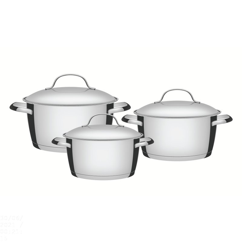 Jogo de Panelas Allegra em Aço Inox com Fundo Triplo e Tampas de Inox 3 Peças