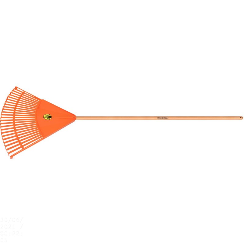 Vassoura com 26 Dentes em Polipropileno Laranja com Cabo de Madeira 120 cm