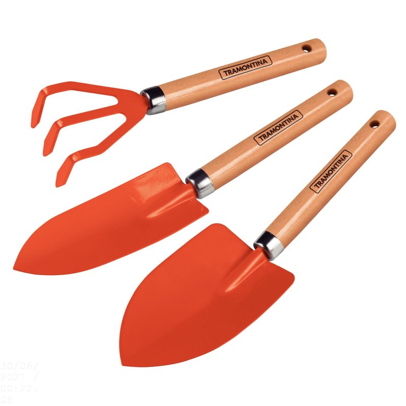Conjunto para Jardinagem Peças Metálicas com Cabo de Madeira 3 Peças