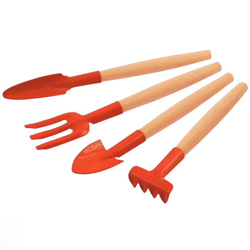 Conjunto para Jardinagem Peças Metálicas com Cabo de Madeira 4 Peças