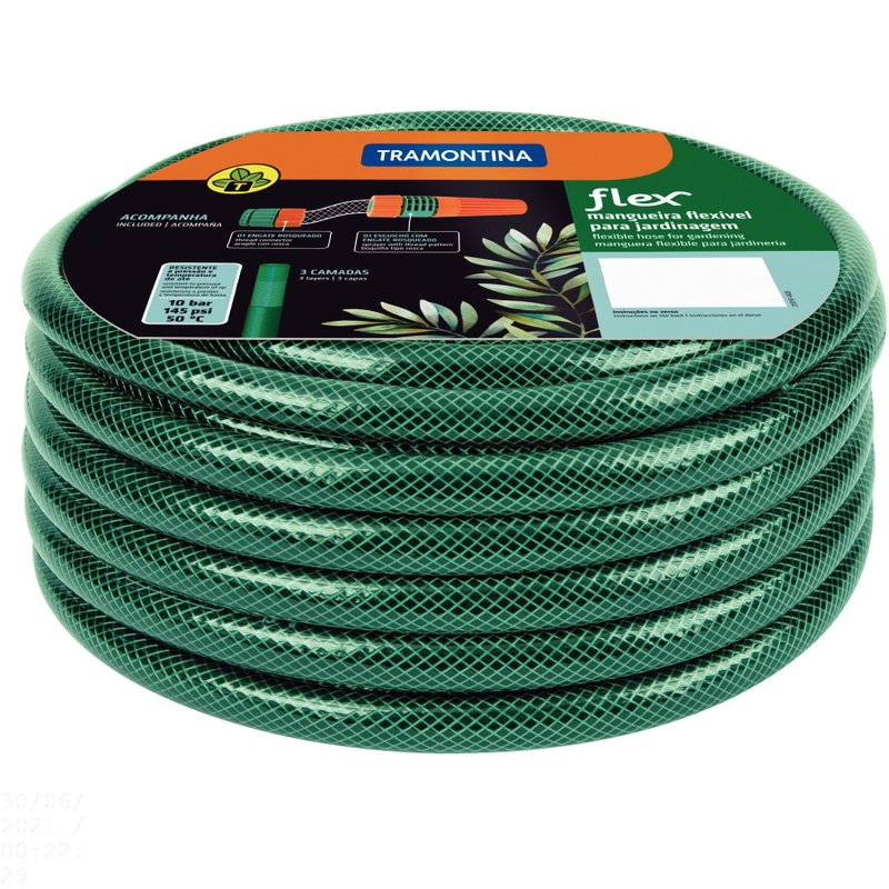 Mangueira Flex Verde em PVC 3 Camadas 15 m com Engate Rosqueado e Esguicho