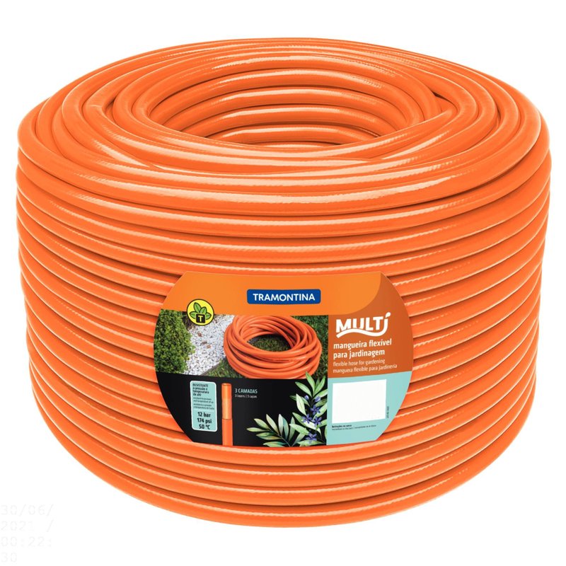 Mangueira Multi 1/2" Laranja em PVC 3 Camadas 50 m