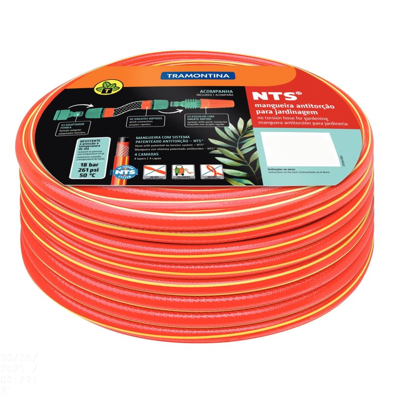 Mangueira NTS® 1/2" Antitorção Vermelha em PVC 4 Camadas 15 m com Engates Rápidos e Esgui