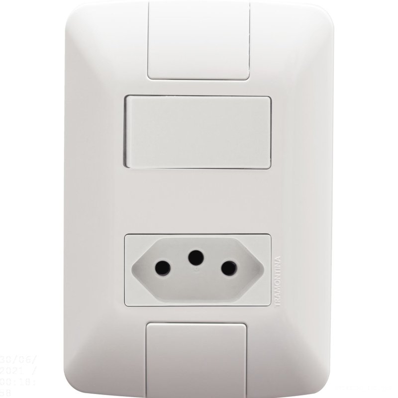 Conjunto 4x2 com 1 Interruptor Paralelo 6 A 250 V e 1 Tomada 2P+T 10 A 250 V Aria Branco