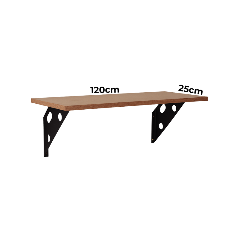 Prateleira Elite Amêndoa 120cm x 25cm com Suporte Metálico