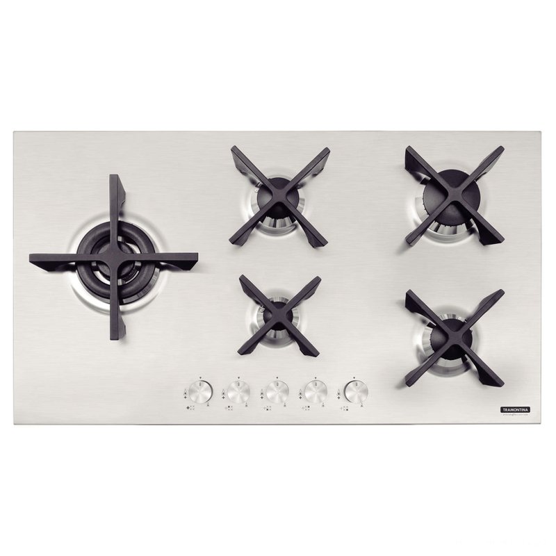 Cooktop a Gás Design Collection Penta Flat Inox e Trempes em Ferro Fundido Acendimento Automático